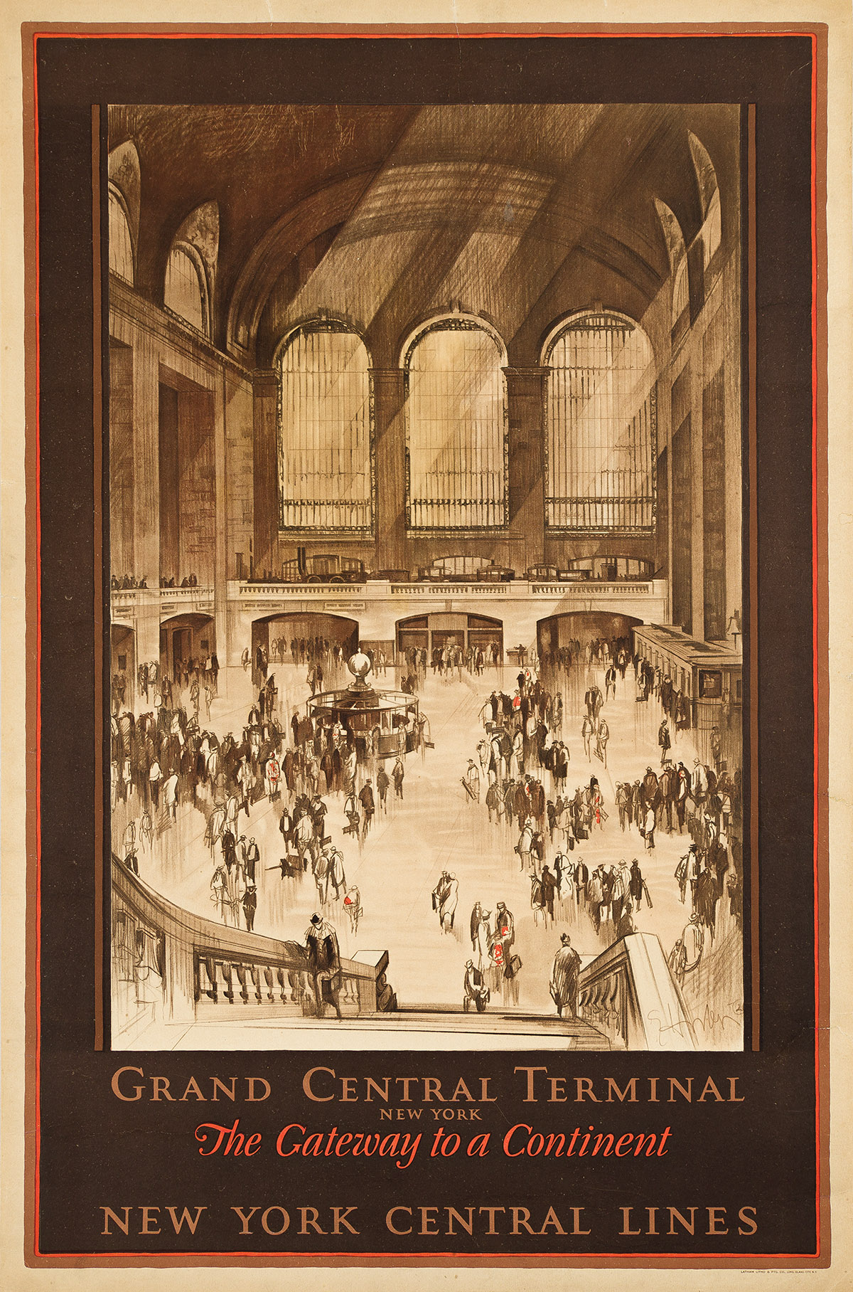 EARL HORTER (1883-1940).  GRAND CENTRAL TERMINAL / THE GATEWAY TO A CONTINENT. 1927. 40½x26¾ inches, 102¾x68 cm. Latham Litho. & Ptg. C